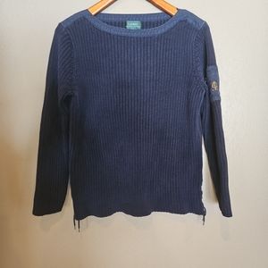 VTG  Lauren Ralph Lauren XLarge Navy Blue Ribbed Sweater Nautical Anchor Y2K